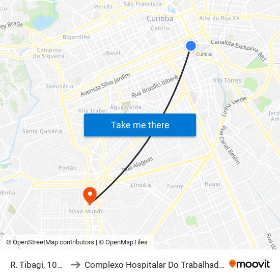 R. Tibagi, 1064 to Complexo Hospitalar Do Trabalhador map