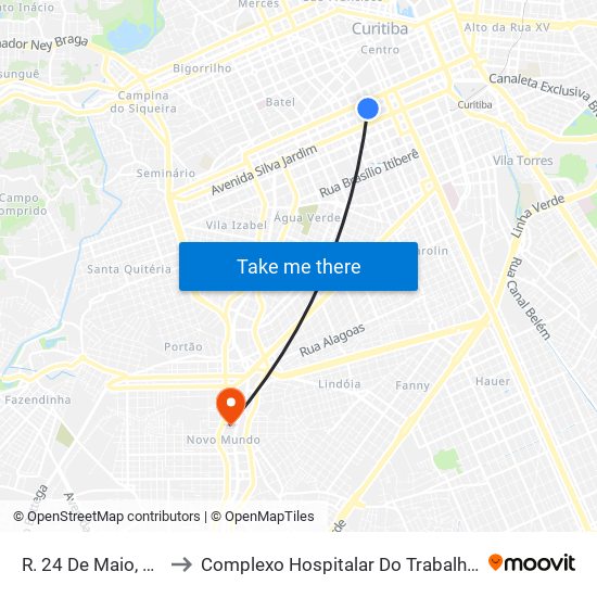 R. 24 De Maio, 300 to Complexo Hospitalar Do Trabalhador map