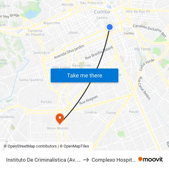 Instituto De Criminalística (Av. Visconde De Guarapuava, 2646) to Complexo Hospitalar Do Trabalhador map