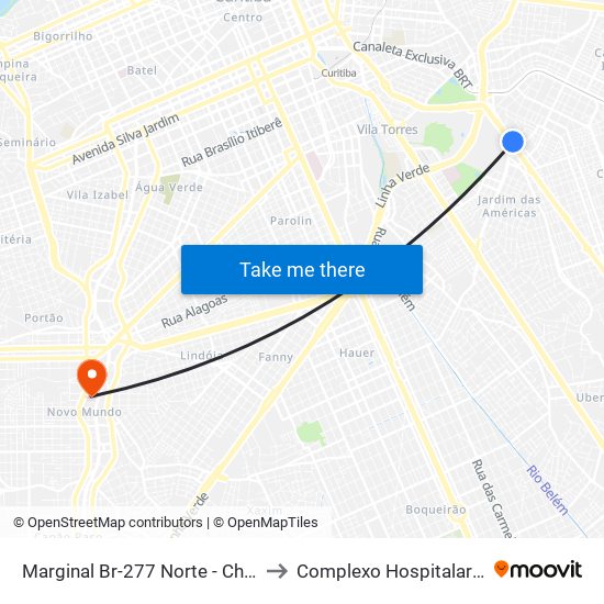 Marginal Br-277 Norte - Churrascaria Marumbi to Complexo Hospitalar Do Trabalhador map