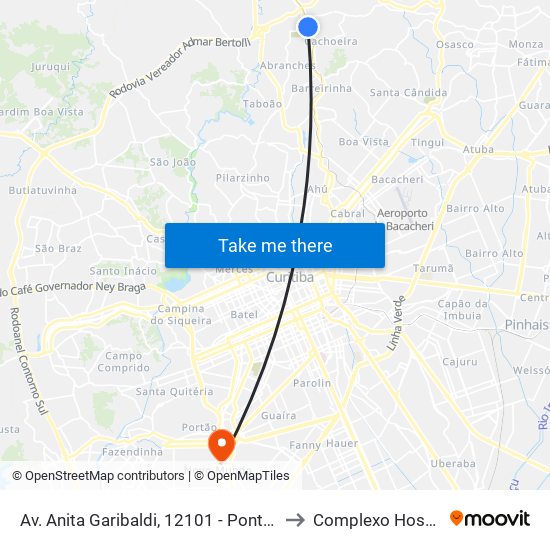 Av. Anita Garibaldi, 12101 - Ponto De Integração Temporal (Desembarque) to Complexo Hospitalar Do Trabalhador map