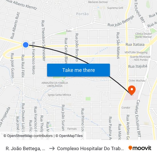 R. João Bettega, 1700 to Complexo Hospitalar Do Trabalhador map