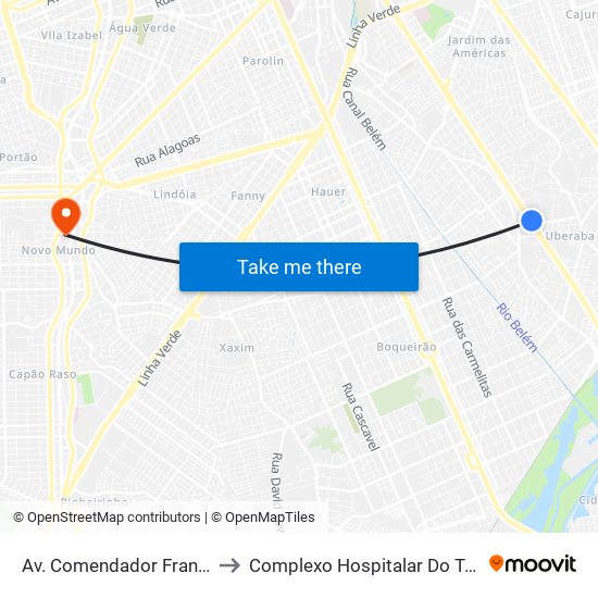 Av. Comendador Franco, 6021 to Complexo Hospitalar Do Trabalhador map