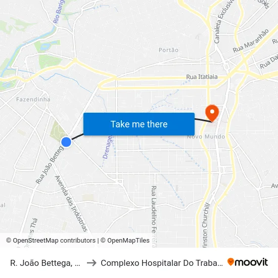 R. João Bettega, 2967 to Complexo Hospitalar Do Trabalhador map