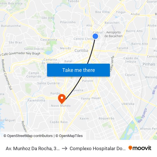 Av. Munhoz Da Rocha, 303 (Comec) to Complexo Hospitalar Do Trabalhador map