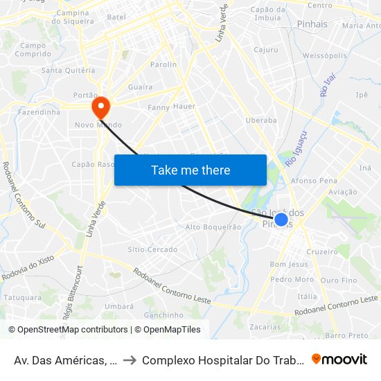 Av. Das Américas, 1111 to Complexo Hospitalar Do Trabalhador map