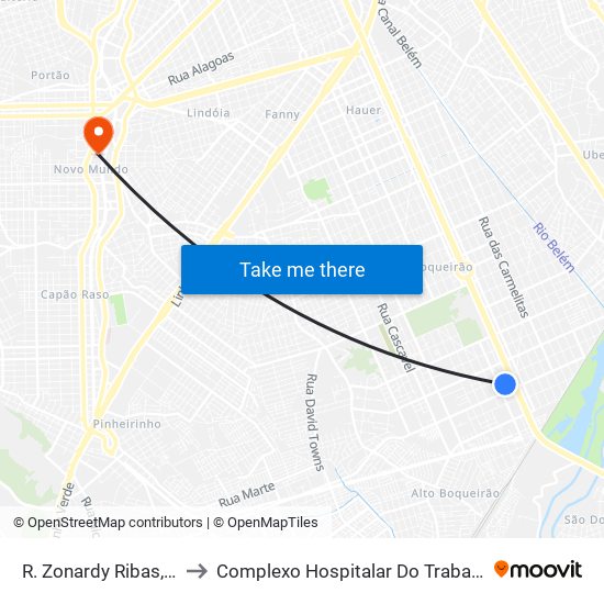 R. Zonardy Ribas, 750 to Complexo Hospitalar Do Trabalhador map