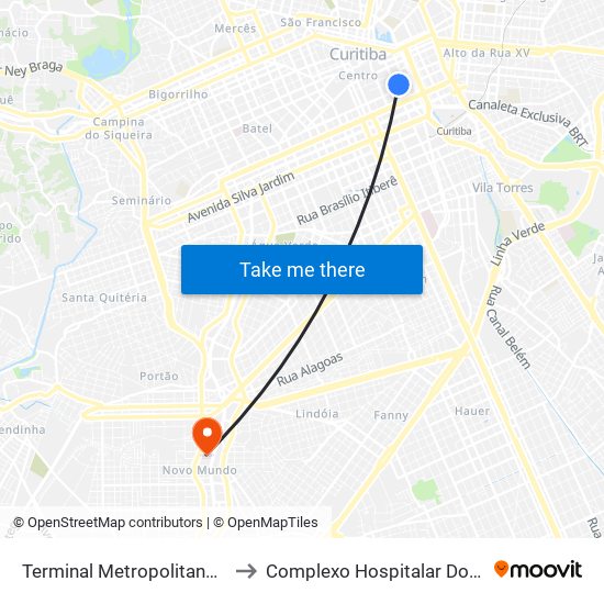 Terminal Metropolitano Guadalupe to Complexo Hospitalar Do Trabalhador map