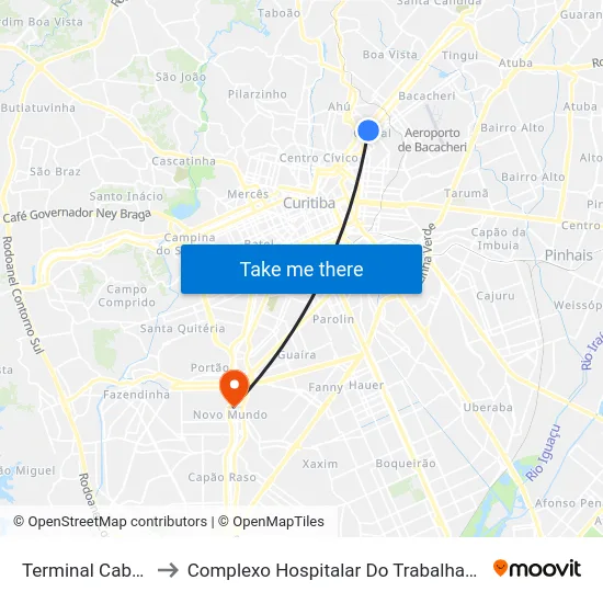 Terminal Cabral to Complexo Hospitalar Do Trabalhador map