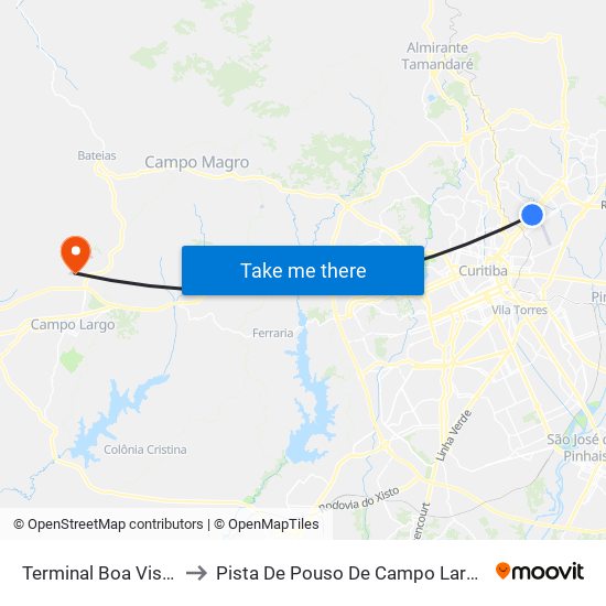 Terminal Boa Vista to Pista De Pouso De Campo Largo map