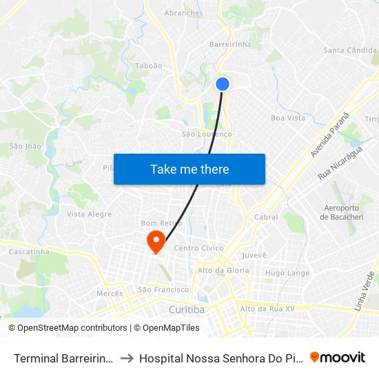 Terminal Barreirinha to Hospital Nossa Senhora Do Pilar map