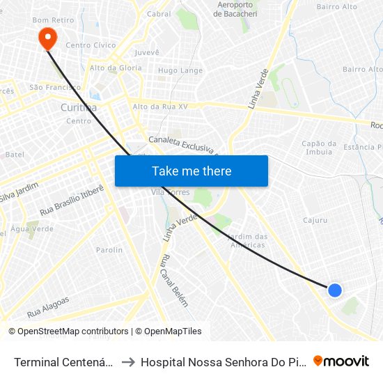 Terminal Centenário to Hospital Nossa Senhora Do Pilar map