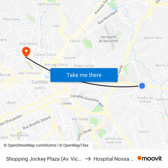 Shopping Jockey Plaza (Av. Victor Ferreira Do Amaral, 2694) to Hospital Nossa Senhora Do Pilar map