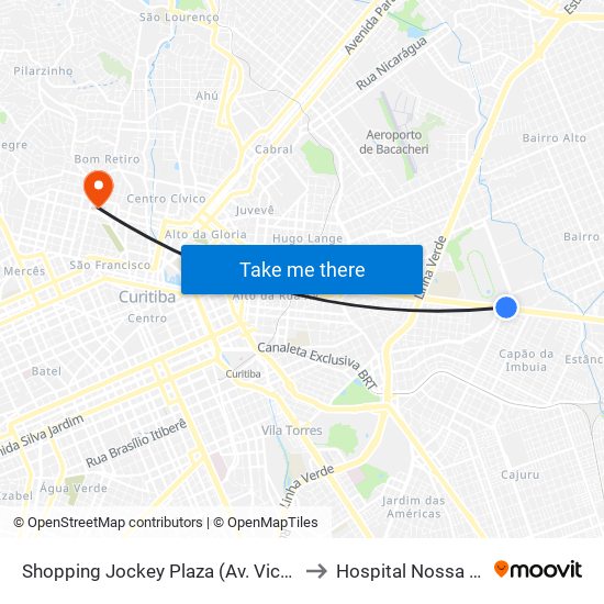 Shopping Jockey Plaza (Av. Victor Ferreira Do Amaral, 2300) to Hospital Nossa Senhora Do Pilar map