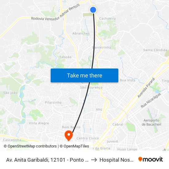 Av. Anita Garibaldi, 12101 - Ponto De Integração Temporal (Desembarque) to Hospital Nossa Senhora Do Pilar map