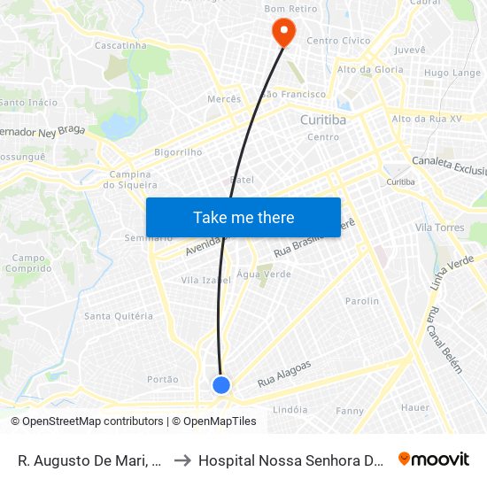 R. Augusto De Mari, 3865 to Hospital Nossa Senhora Do Pilar map