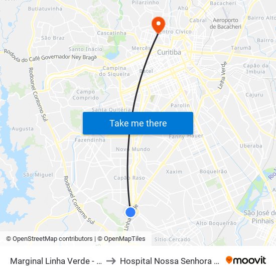 Marginal Linha Verde - Avipec to Hospital Nossa Senhora Do Pilar map