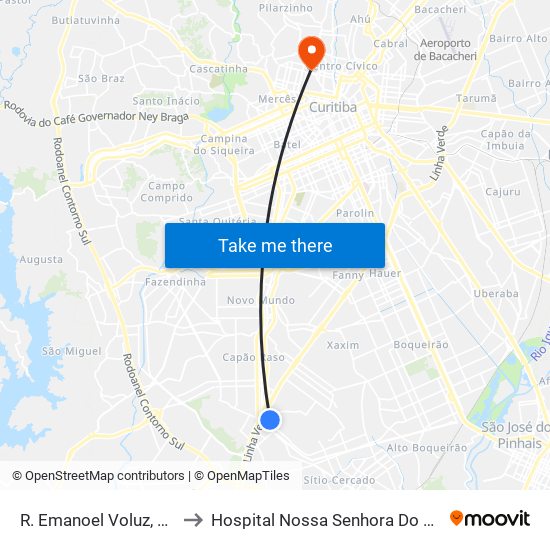 R. Emanoel Voluz, 284 to Hospital Nossa Senhora Do Pilar map