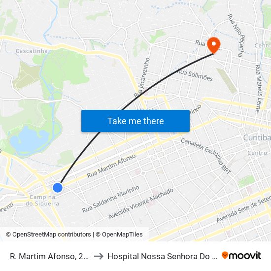 R. Martim Afonso, 2900 to Hospital Nossa Senhora Do Pilar map