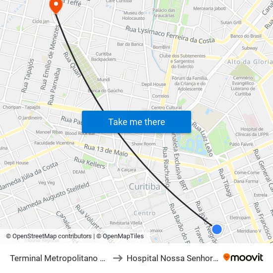 Terminal Metropolitano Guadalupe to Hospital Nossa Senhora Do Pilar map