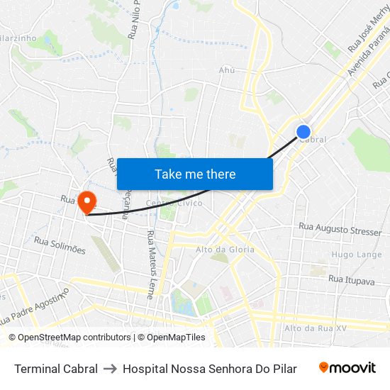 Terminal Cabral to Hospital Nossa Senhora Do Pilar map