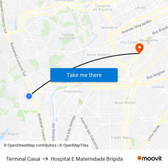 Terminal Caiuá to Hospital E Maternidade Brígida map