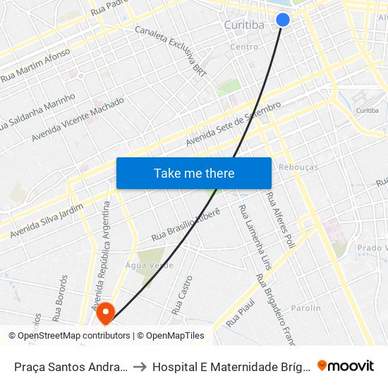 Praça Santos Andrade to Hospital E Maternidade Brígida map