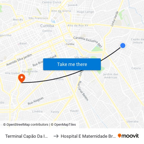 Terminal Capão Da Imbuia to Hospital E Maternidade Brígida map