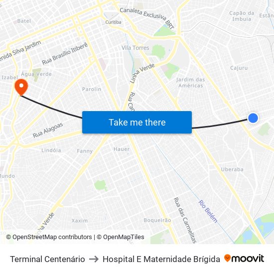 Terminal Centenário to Hospital E Maternidade Brígida map