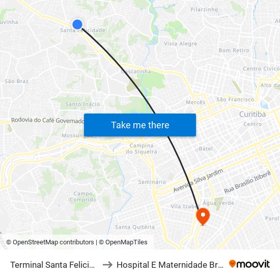 Terminal Santa Felicidade to Hospital E Maternidade Brígida map