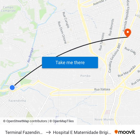 Terminal Fazendinha to Hospital E Maternidade Brígida map