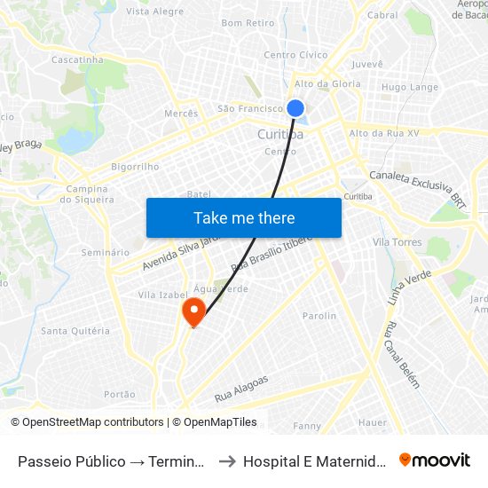Passeio Público → Terminal Capão Raso to Hospital E Maternidade Brígida map