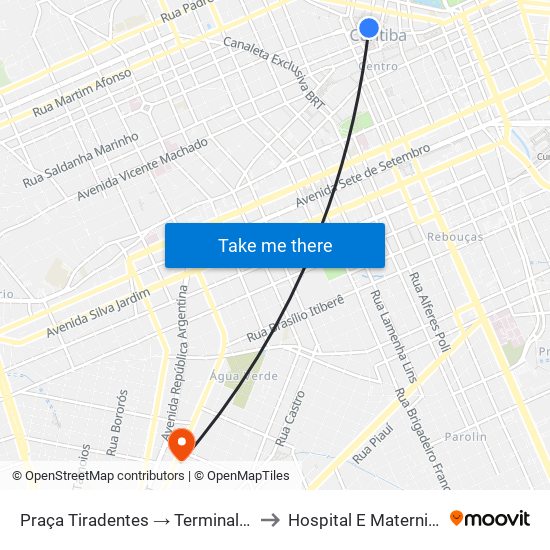 Praça Tiradentes (Nestor De Castro) to Hospital E Maternidade Brígida map