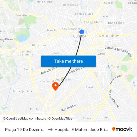 Praça 19 De Dezembro to Hospital E Maternidade Brígida map