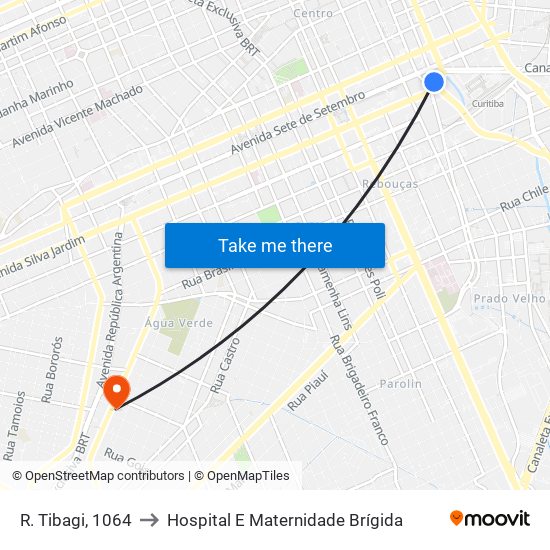 R. Tibagi, 1064 to Hospital E Maternidade Brígida map