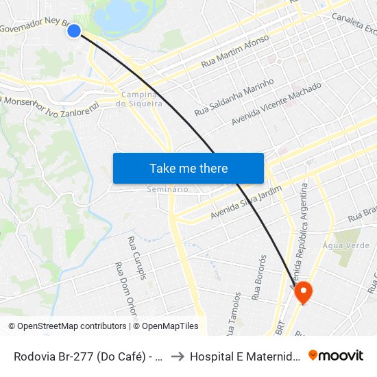 Rodovia Br-277 (Do Café) - Parque Barigui to Hospital E Maternidade Brígida map