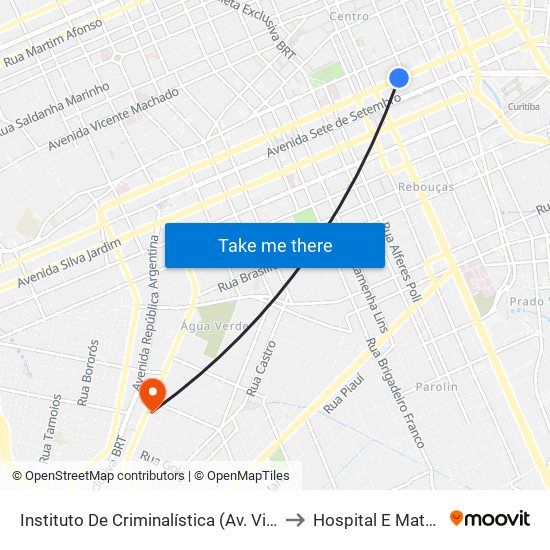 Instituto De Criminalística (Av. Visconde De Guarapuava, 2646) to Hospital E Maternidade Brígida map