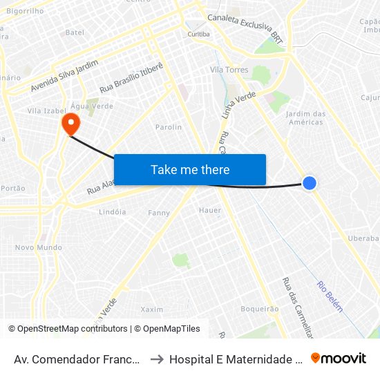 Av. Comendador Franco, 4700 to Hospital E Maternidade Brígida map