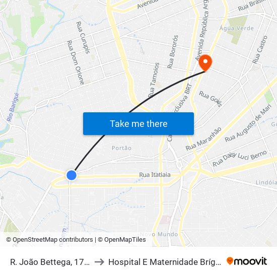 R. João Bettega, 1700 to Hospital E Maternidade Brígida map