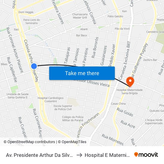 Av. Presidente Arthur Da Silva Bernardes, 607 to Hospital E Maternidade Brígida map