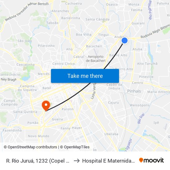 R. Rio Juruá, 1232 (Copel Polo Atuba) to Hospital E Maternidade Brígida map