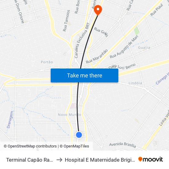 Terminal Capão Raso to Hospital E Maternidade Brígida map