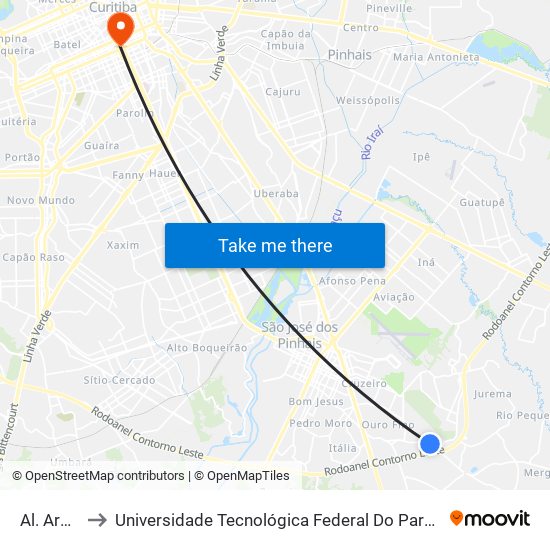 Al. Arpo, 3030 to Universidade Tecnológica Federal Do Paraná - Campus Curitiba - Sede Centro map