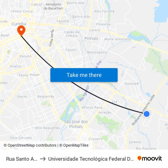 Rua Santo Antonio, 452-522 to Universidade Tecnológica Federal Do Paraná - Campus Curitiba - Sede Centro map