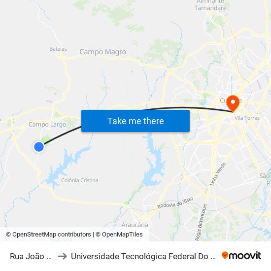 Rua João Stukas, 4215 to Universidade Tecnológica Federal Do Paraná - Campus Curitiba - Sede Centro map