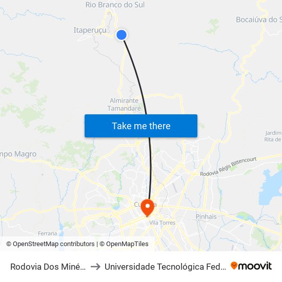 Rodovia Dos Minérios (Pr 092) - Trevo Itaperuçu to Universidade Tecnológica Federal Do Paraná - Campus Curitiba - Sede Centro map