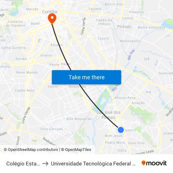 Colégio Estadual Costa Viana to Universidade Tecnológica Federal Do Paraná - Campus Curitiba - Sede Centro map