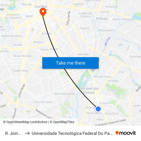 R. Joinville, 2900 to Universidade Tecnológica Federal Do Paraná - Campus Curitiba - Sede Centro map