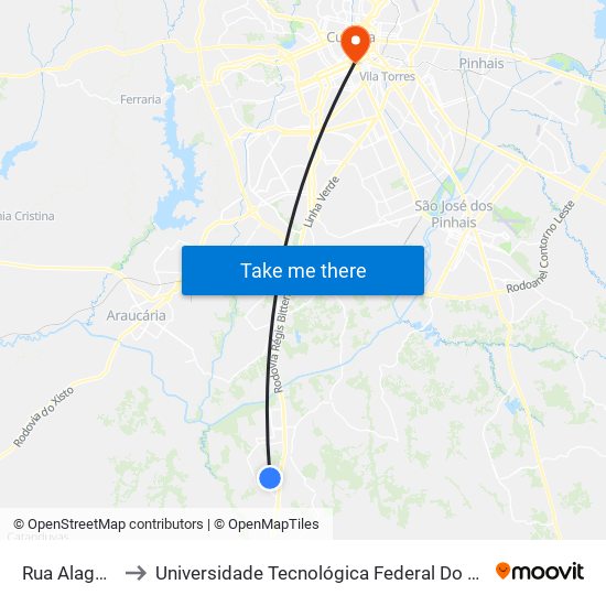 Rua Alagoas, 544-624 to Universidade Tecnológica Federal Do Paraná - Campus Curitiba - Sede Centro map