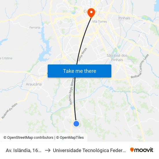 Av. Islândia, 163 - Col. Est. Anita Canet to Universidade Tecnológica Federal Do Paraná - Campus Curitiba - Sede Centro map